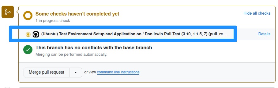 Example of pull request having workflow executed against it.